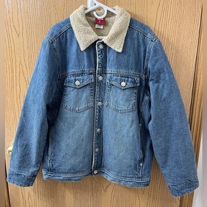 Vintage Oakley Lined Denim Blue Jean Jacket Size Large Button Up Four Pocket EUC